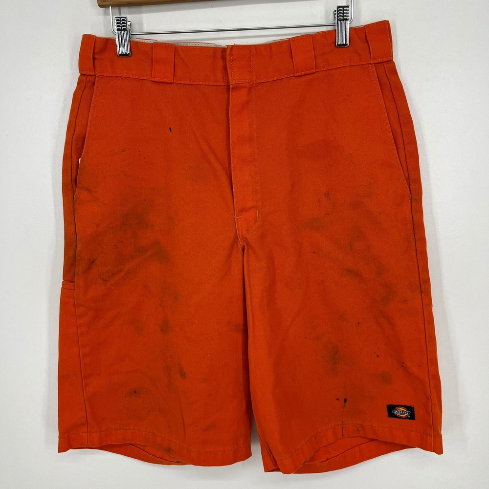 Dickies Mens Loose Fit Work Shorts Orange W841202 Size 33 Distressed Thrashed